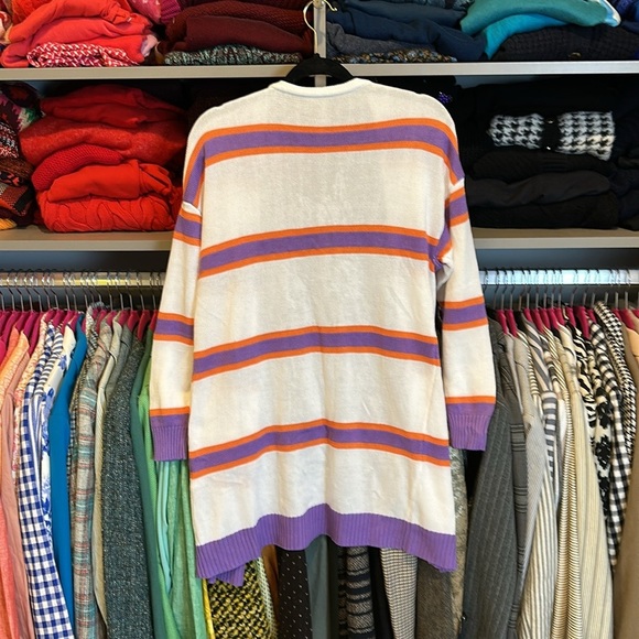 Unbranded white/purple/orange striped long sleeve open front cardigan size S - Picture 2 of 3